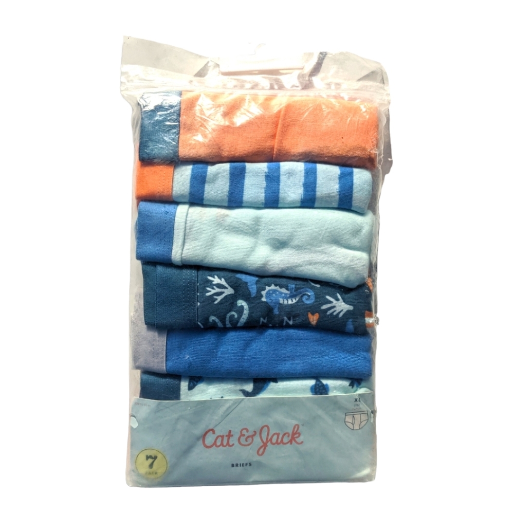 Cat & Jack Boys XL 16 Underwater Theme Blue/Orange (7) Briefs